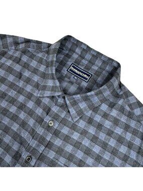 Faribault Mill Men's Cotton Wool Blend L/S Button Shirt Blue Black Plaid • XL